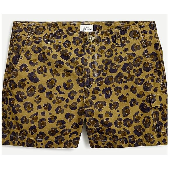J. Crew Pants - J.Crew High Rise Leopard Cargo Shorts Women’s 12 Olive Animal Print Utility